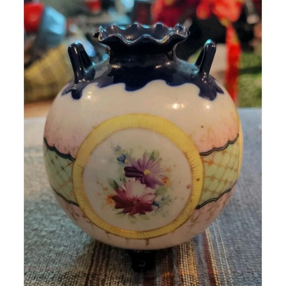 Antique NIPPON JAPAN Handpainted VASE URN COBALT BLUE Multi Color